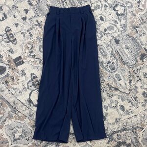 HALARA Navy Pleated Wide-Leg Trousers